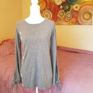 Knotted bell sleeve oversized gray sweater
